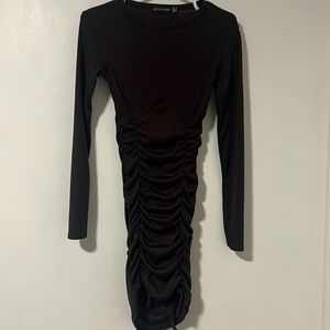 PrettyLittleThing Brown Ruched Long Sleeve Top/Mini Dress